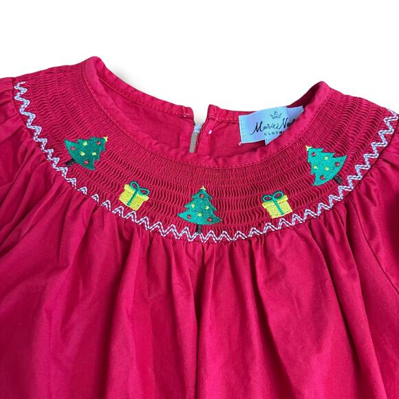 Marie‎ Nicole Girls XL Red Christmas Smocked Dress Holiday Embroidered Cotton - Picture 6 of 9